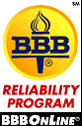 A yellow and red bbb logo on top of a yellow circle.